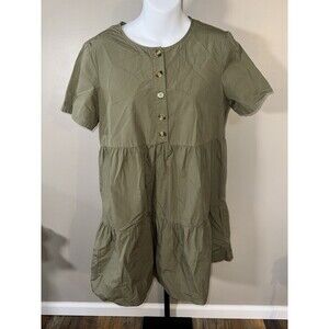 Madewell cotton babydoll dress Size S Forest Green 1/4 Button